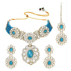 Gold Plated Blue Beaded Kundan Choker Set