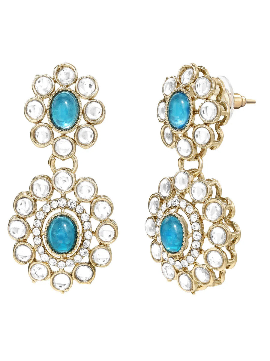 Gold Plated Blue Beaded Kundan Choker Set