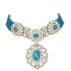 Gold Plated Blue Beaded Kundan Choker Set