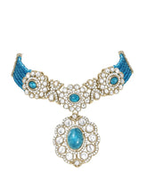 Gold Plated Blue Beaded Kundan Choker Set