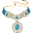 Gold Plated Blue Beaded Kundan Choker Set