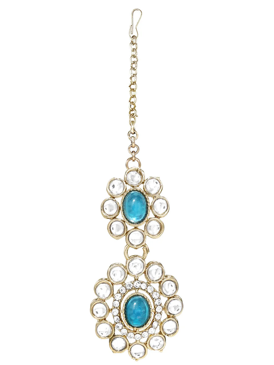 Gold Plated Blue Beaded Kundan Choker Set