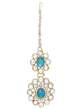 Gold Plated Blue Beaded Kundan Choker Set