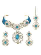 Gold Plated Blue Beaded Kundan Choker Set