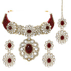 Gold Plated Maroon Beaded Kundan Choker Set