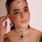 Gold Plated Maroon Beaded Kundan Choker Set