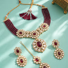 Gold Plated Maroon Beaded Kundan Choker Set