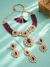 Gold Plated Maroon Beaded Kundan Choker Set