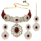 Gold Plated Maroon Beaded Kundan Choker Set