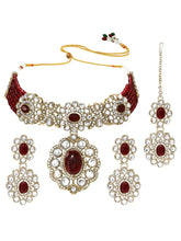 Gold Plated Maroon Beaded Kundan Choker Set