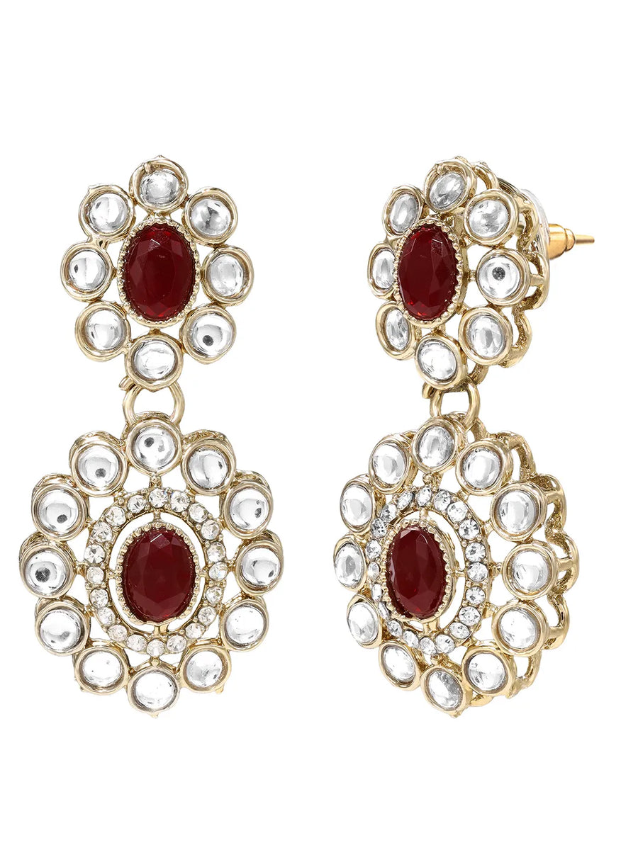 Gold Plated Maroon Beaded Kundan Choker Set