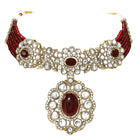 Gold Plated Maroon Beaded Kundan Choker Set