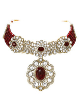 Gold Plated Maroon Beaded Kundan Choker Set