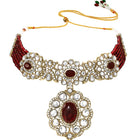 Gold Plated Maroon Beaded Kundan Choker Set