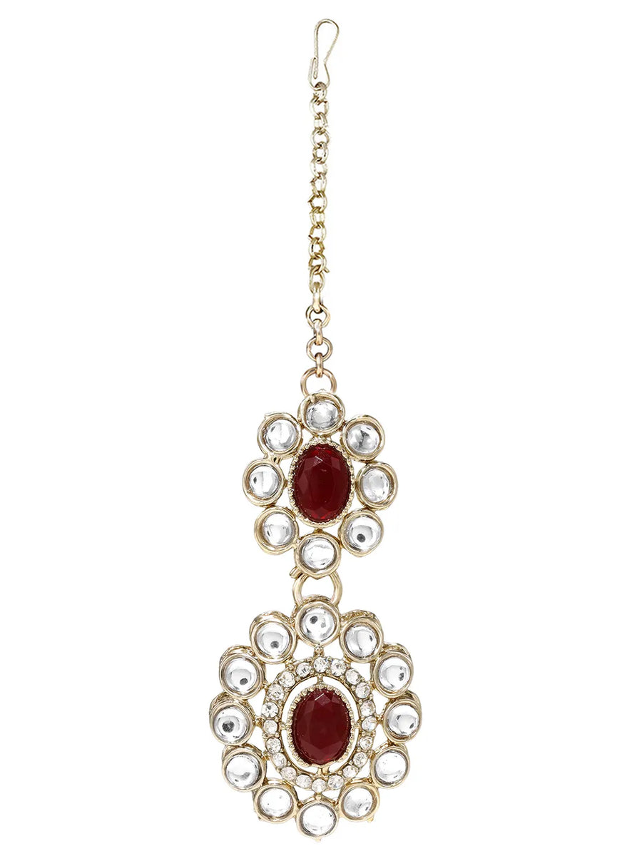 Gold Plated Maroon Beaded Kundan Choker Set