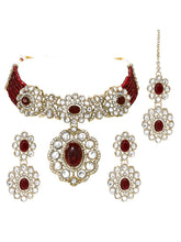 Gold Plated Maroon Beaded Kundan Choker Set