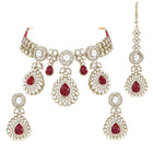 Gold Plated Maroon Drop Kundan Necklace Set