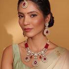 Gold Plated Maroon Drop Kundan Necklace Set