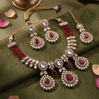 Gold Plated Maroon Drop Kundan Necklace Set