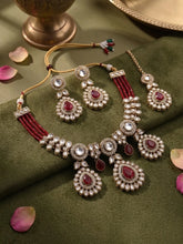 Gold Plated Maroon Drop Kundan Necklace Set