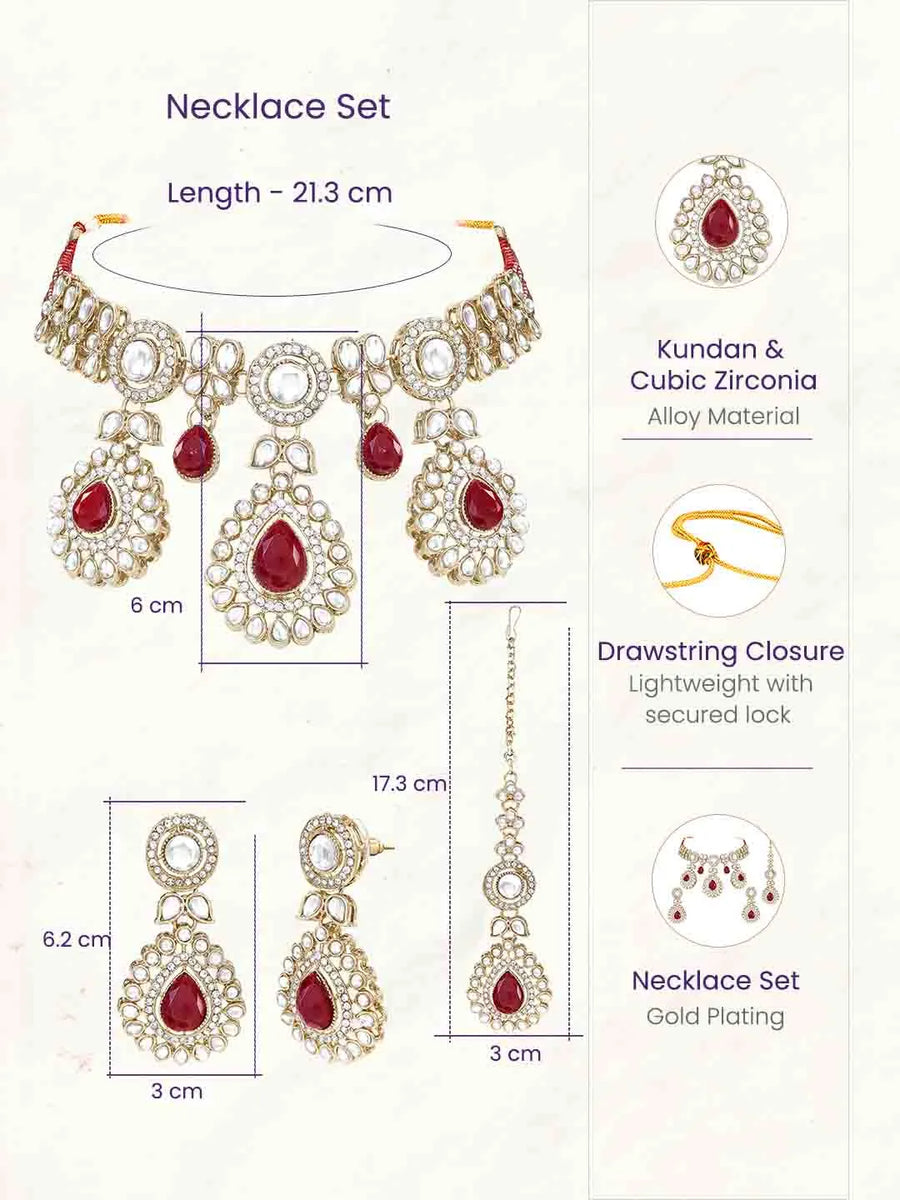 Gold Plated Maroon Drop Kundan Necklace Set