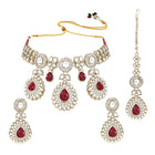 Gold Plated Maroon Drop Kundan Necklace Set