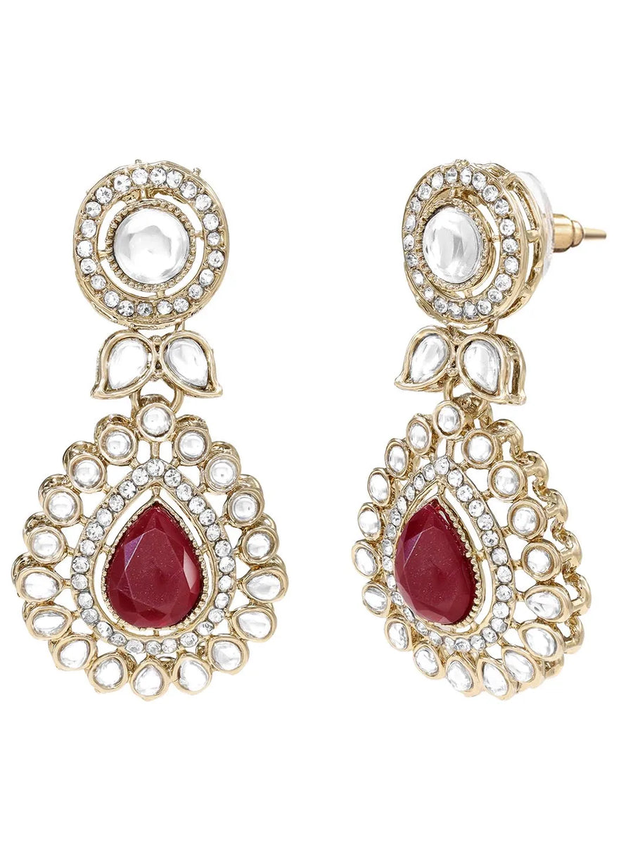 Gold Plated Maroon Drop Kundan Necklace Set