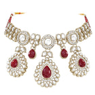 Gold Plated Maroon Drop Kundan Necklace Set