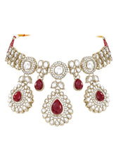 Gold Plated Maroon Drop Kundan Necklace Set