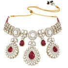 Gold Plated Maroon Drop Kundan Necklace Set