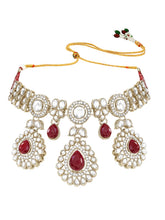 Gold Plated Maroon Drop Kundan Necklace Set