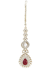 Gold Plated Maroon Drop Kundan Necklace Set