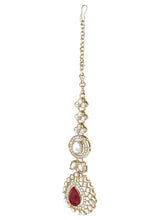 Gold Plated Maroon Drop Kundan Necklace Set