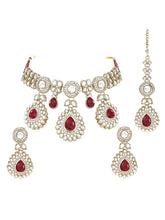 Gold Plated Maroon Drop Kundan Necklace Set