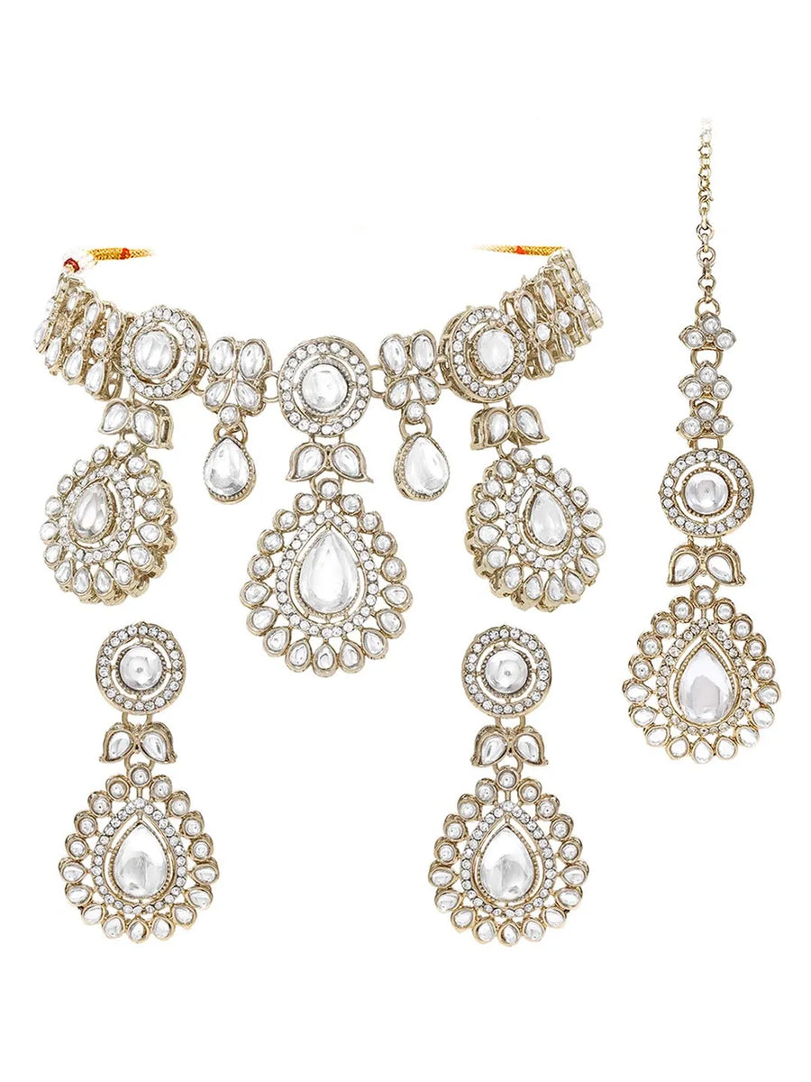 Gold Plated White Drop Kundan Necklace Set