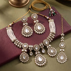 Gold Plated White Drop Kundan Necklace Set