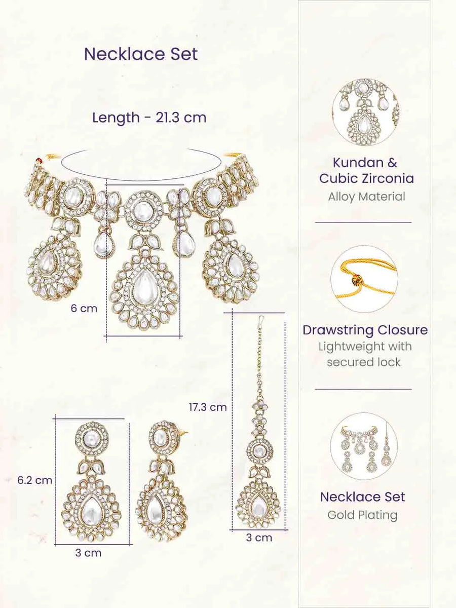 Gold Plated White Drop Kundan Necklace Set