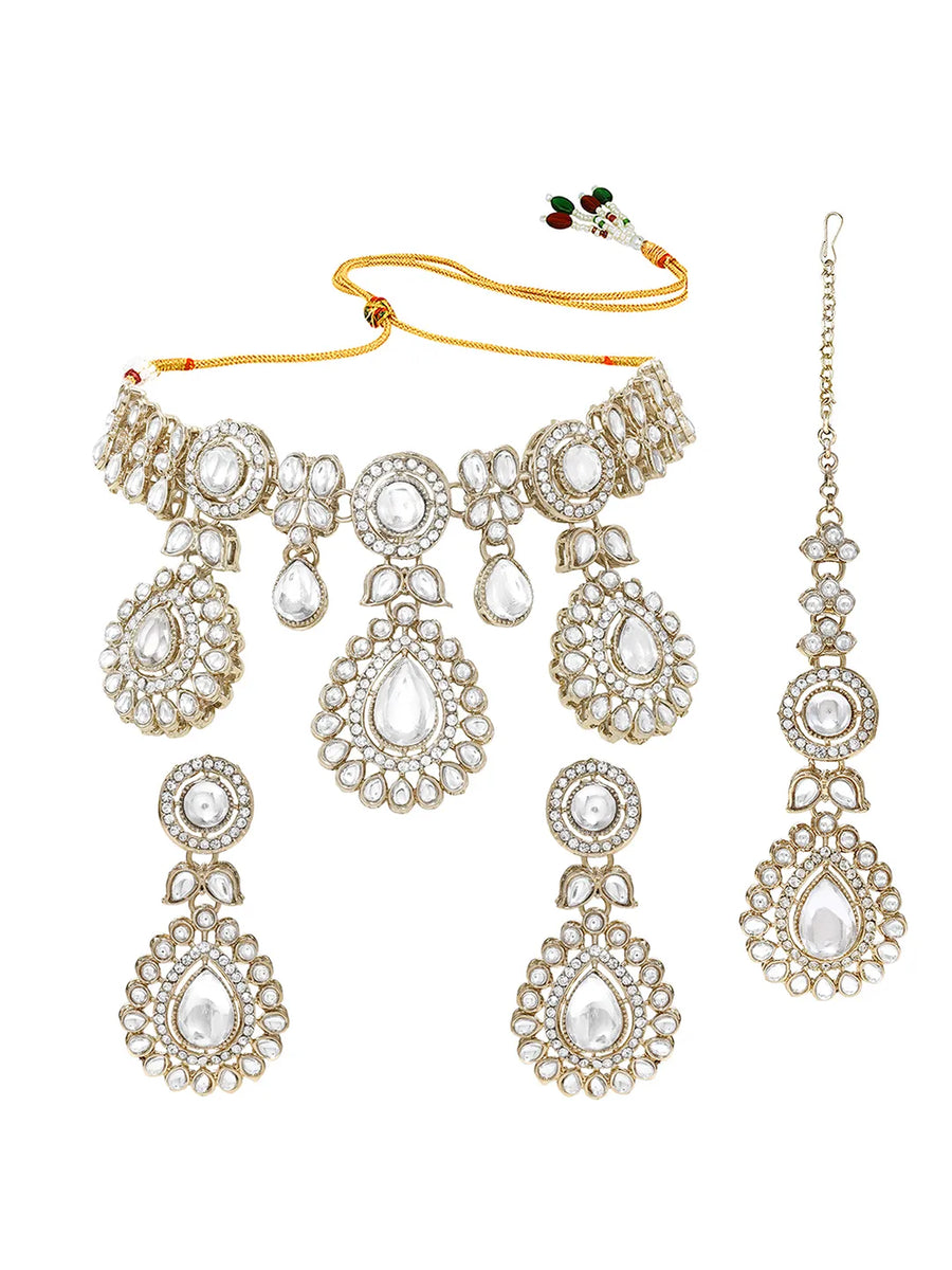 Gold Plated White Drop Kundan Necklace Set