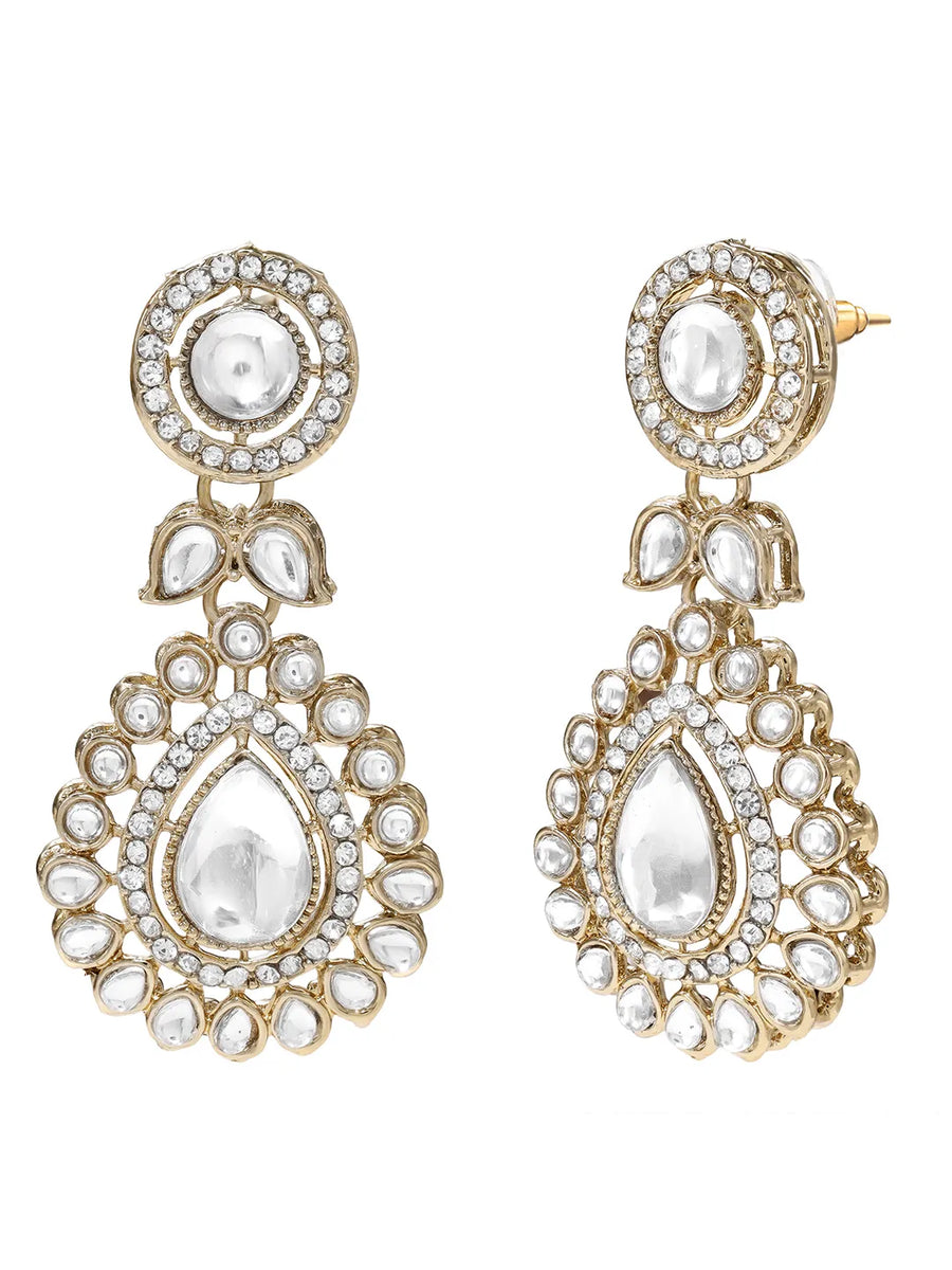 Gold Plated White Drop Kundan Necklace Set
