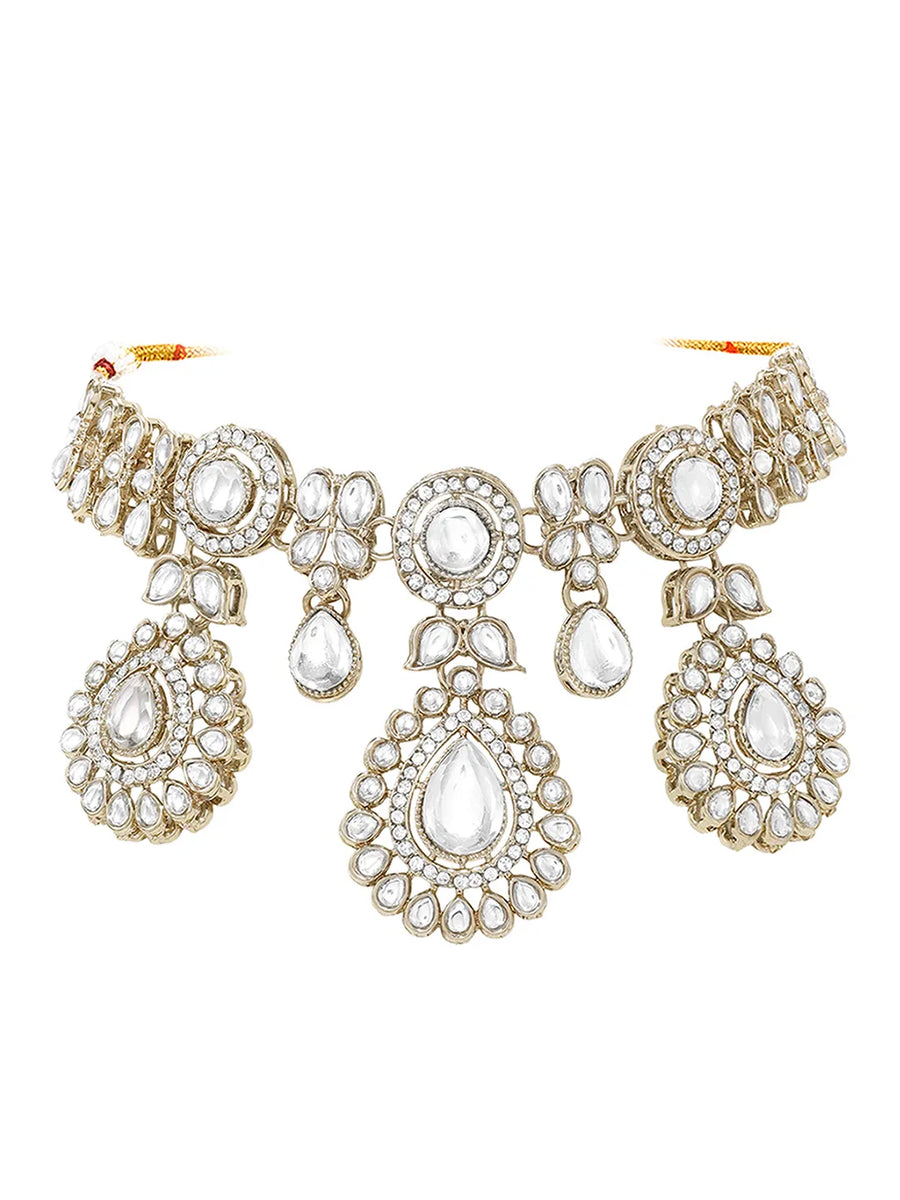 Gold Plated White Drop Kundan Necklace Set