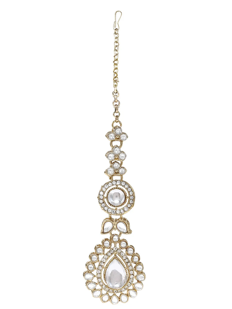 Gold Plated White Drop Kundan Necklace Set