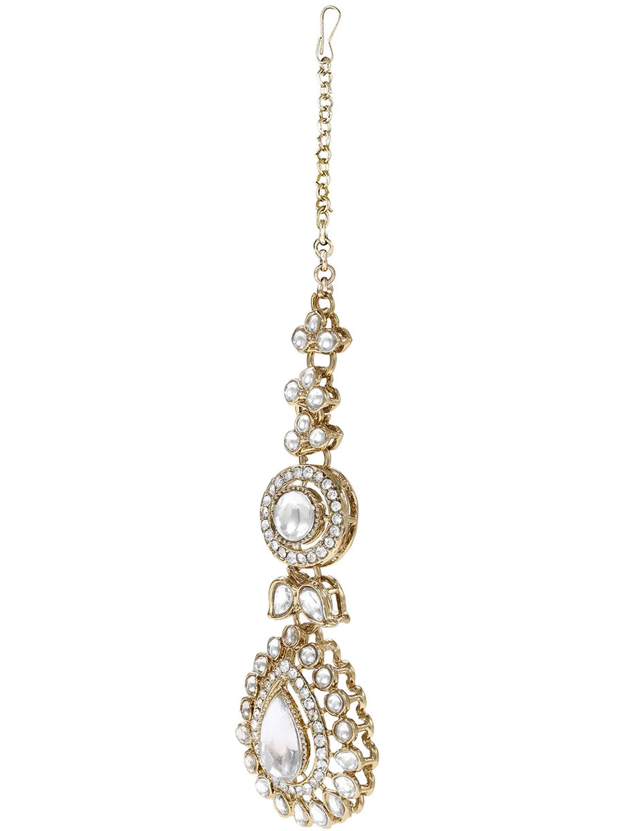 Gold Plated White Drop Kundan Necklace Set