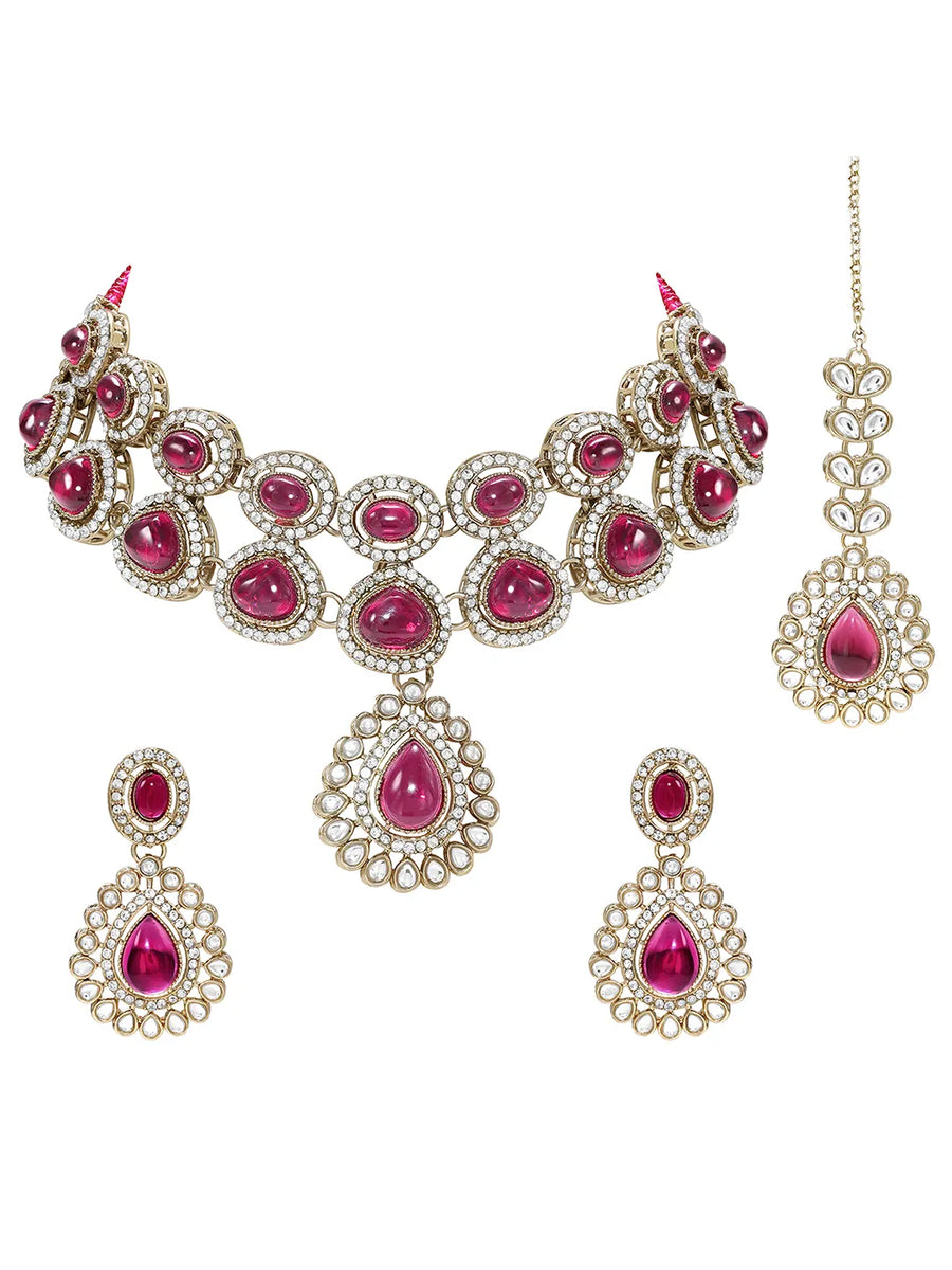 Gold Plated Royal Ruby Kundan Necklace Set