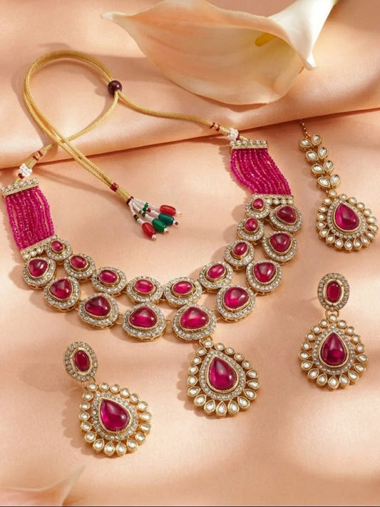 Gold Plated Royal Ruby Kundan Necklace Set