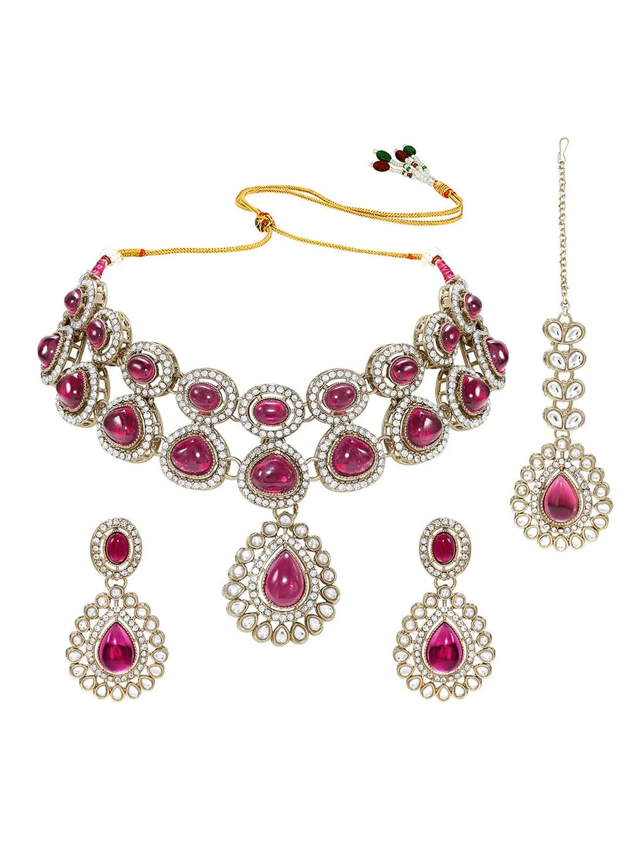 Gold Plated Royal Ruby Kundan Necklace Set