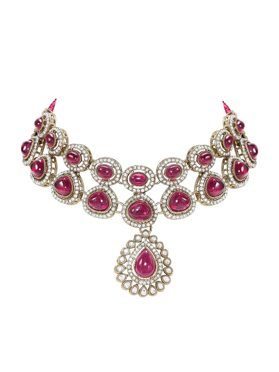 Gold Plated Royal Ruby Kundan Necklace Set