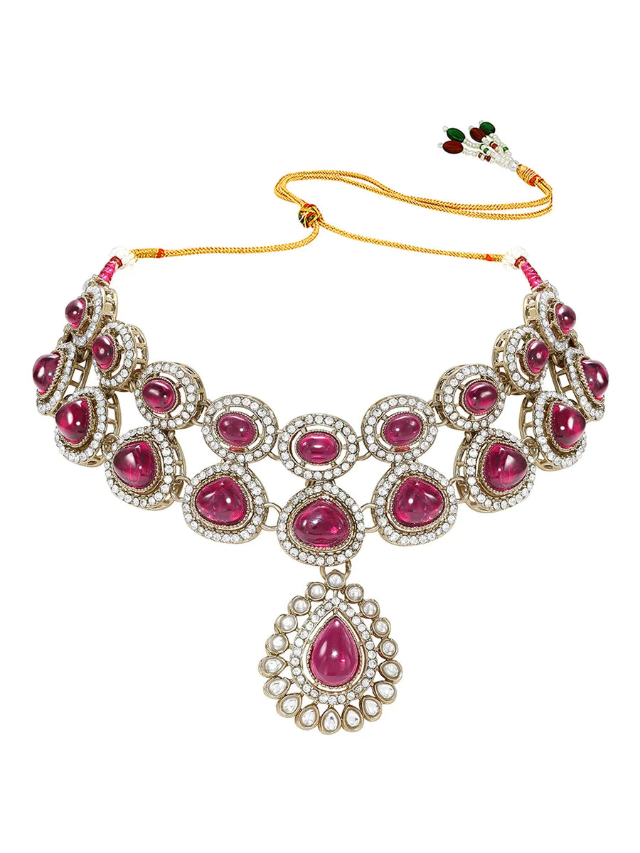 Gold Plated Royal Ruby Kundan Necklace Set