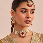 Gold Plated Maroon Pearl Bridal Necklace Set
