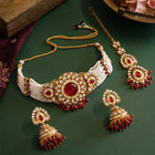Gold Plated Maroon Pearl Bridal Necklace Set