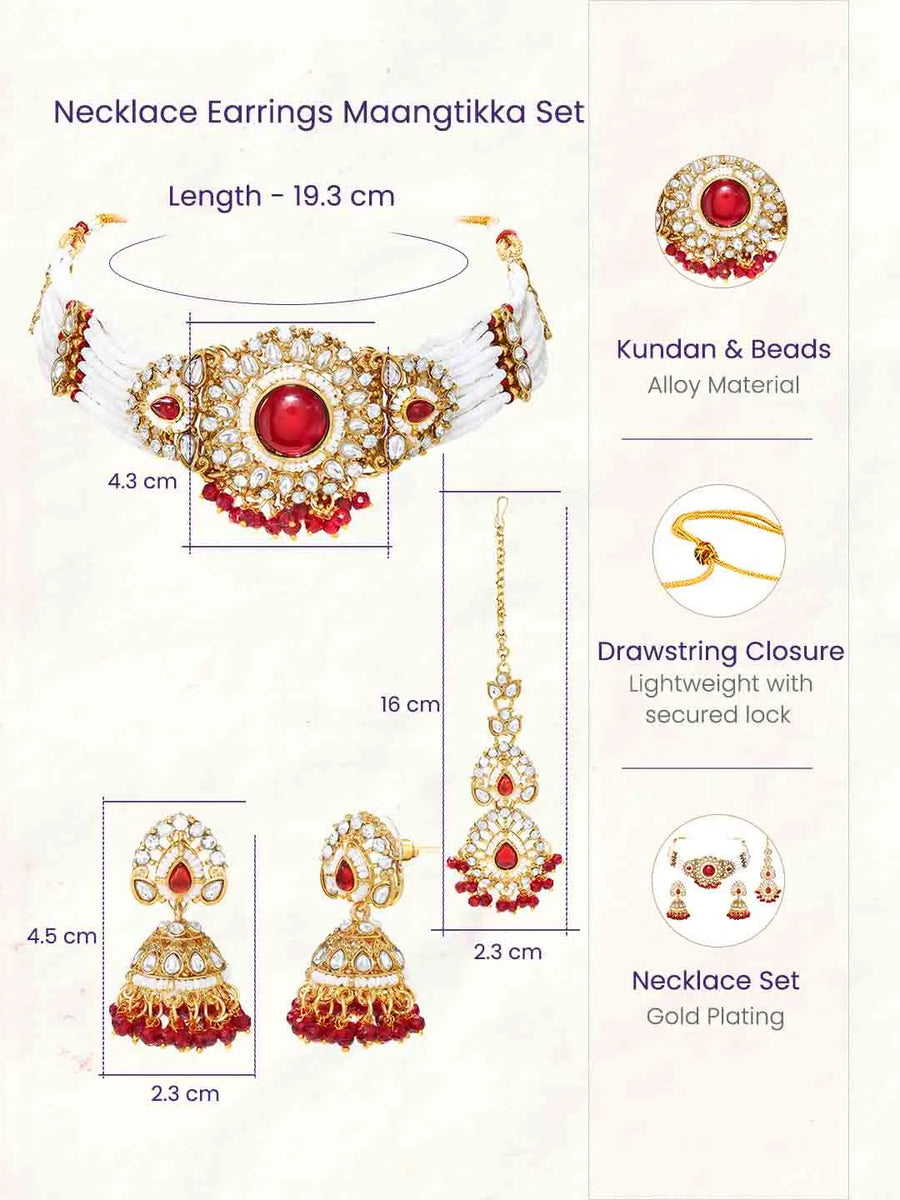 Gold Plated Maroon Pearl Bridal Necklace Set